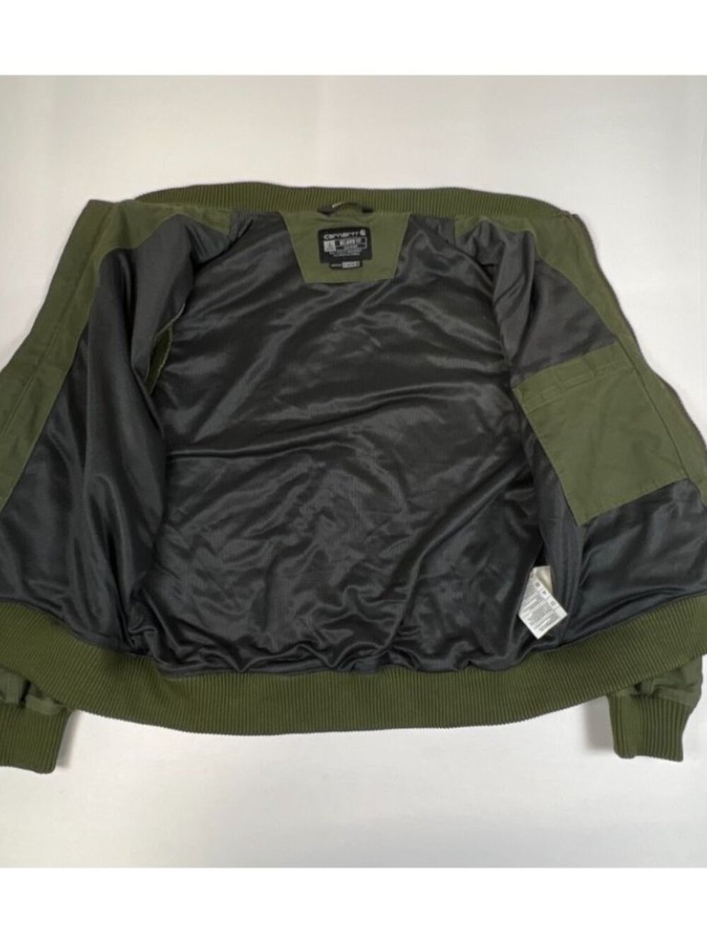 Carhartt Women L Rugged Flex Olive Green Canvas Bomber Full Zip Jacket OJ2524-W - Picture 6 of 10